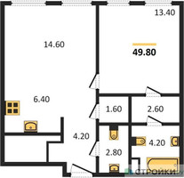 Планировка однокомнатной(квартира) площадью 49.8 квадратных метров в “ЖК Sydney City (Сидней Сити)”