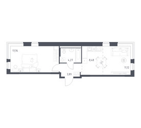 Планировка однокомнатной(квартира) площадью 45.52 квадратных метров в ЖК “ЖК Новое Видное”