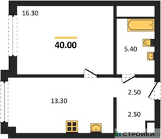 Планировка однокомнатной(квартира) площадью 40 квадратных метров в “Акценты”