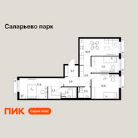 Планировка трехкомнатной(квартира) площадью 88.6 квадратных метров в “ЖК Саларьево парк”