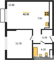 Планировка однокомнатной(квартира) площадью 42.35 квадратных метров в “ЖК Пригород Лесное”