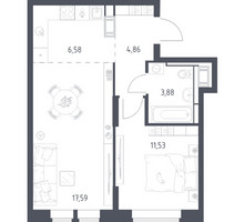 Планировка однокомнатной(квартира) площадью 44.44 квадратных метров в “ЖК Большое Путилково”