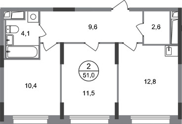 Планировка двухкомнатной(квартира) площадью 51 квадратных метров в ЖК “ЖК Переделкино Ближнее”