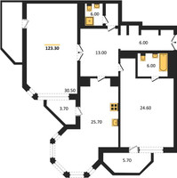 Планировка двухкомнатной(квартира) площадью 121.8 квадратных метров в “ЖК Вавилово”