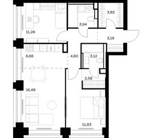 Планировка двухкомнатной(квартира) площадью 67.5 квадратных метров в “ЖК НОВА”