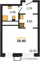 Планировка однокомнатной(квартира) площадью 29.4 квадратных метров в “ЖК Гоголь парк”