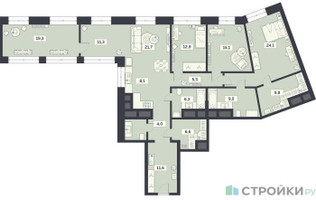 Планировка трехкомнатной(квартира) площадью 169.1 квадратных метров в “ЖК Лайм”