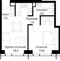 Планировка однокомнатной(квартира) площадью 41.4 квадратных метров в “ЖК Сити Бэй”