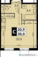 Планировка студии(квартира) площадью 30 квадратных метров в “ЖК 1-й Измайловский (Первый Измайловский)”