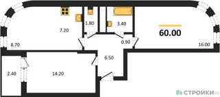 Планировка трехкомнатной(квартира) площадью 60 квадратных метров в “ЖК Адмирал”