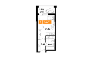 Планировка студии(квартира) площадью 26.5 квадратных метров в “ЖК Планерный Квартал”