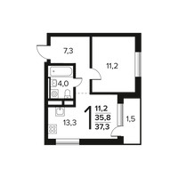 Планировка однокомнатной(квартира) площадью 37.3 квадратных метров в “Новые Ватутинки. Заречный”