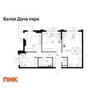 Планировка трехкомнатной(квартира) площадью 74.3 квадратных метров в “ЖК Белая Дача парк”