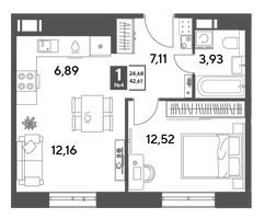 Планировка однокомнатной(квартира) площадью 42.61 квадратных метров в “ЖК Публицист”