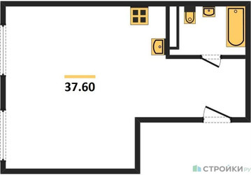 Планировка двухкомнатной(квартира) площадью 37.8 квадратных метров в ЖК “ЖК ЭкоБунино (Южное Бунино)”
