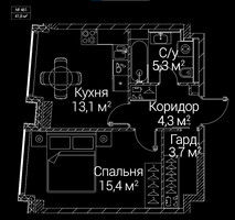 Планировка однокомнатной(квартира) площадью 41.8 квадратных метров в “ЖК СЕЗАР БУДУЩЕЕ”