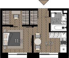 Планировка студии(квартира) площадью 24.83 квадратных метров в “ЖК Зорге 9”