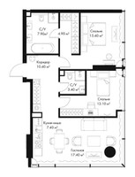 Планировка двухкомнатной(квартира) площадью 79.9 квадратных метров в “ЖК Слава”