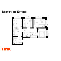 Планировка трехкомнатной(квартира) площадью 73.9 квадратных метров в “ЖК Восточное Бутово”