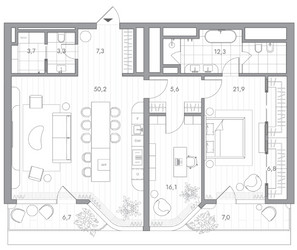 Планировка двухкомнатной(квартира) площадью 131.3 квадратных метров в ЖК “Клубный дом PHANTOM (Фантом)”
