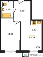 Планировка однокомнатной(квартира) площадью 41.57 квадратных метров в “ЖК Sky Sputnik (Скай Спутник)”