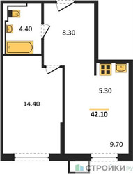 Планировка однокомнатной(квартира) площадью 41.57 квадратных метров в ЖК “ЖК Sky Sputnik (Скай Спутник)”