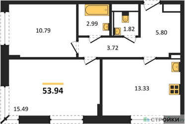 Планировка двухкомнатной(квартира) площадью 53.94 квадратных метров в ЖК “ЖК Новое Внуково”