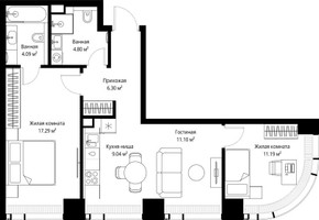 Планировка двухкомнатной(квартира) площадью 63.81 квадратных метров в “ЖК Веер”