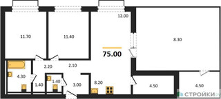 Планировка двухкомнатной(квартира) площадью 75 квадратных метров в “ЖК Равновесие”