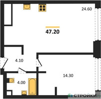 Планировка однокомнатной(квартира) площадью 47.2 квадратных метров в “ЖК СТОУН Грэйн”