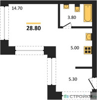 Планировка студии(квартира) площадью 28.8 квадратных метров в “ЖК Архитектурный проект RAKURS (Ракурс)”