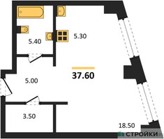 Планировка студии(квартира) площадью 37.6 квадратных метров в “ЖК Родина Парк”