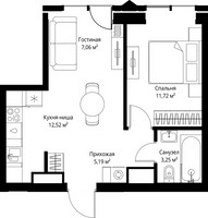 Планировка однокомнатной(квартира) площадью 39.74 квадратных метров в “ЖК Джойс”