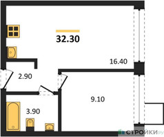 Планировка однокомнатной(квартира) площадью 32.3 квадратных метров в “ЖК Никольский квартал Отрада”
