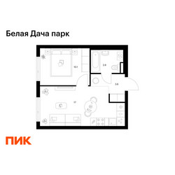 Планировка однокомнатной(квартира) площадью 34.6 квадратных метров в ЖК “ЖК Белая Дача парк”