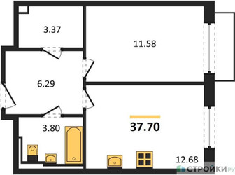 Планировка однокомнатной(квартира) площадью 37.7 квадратных метров в ЖК “ЖК Квартал Герцена”