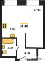 Планировка студии(квартира) площадью 31.4 квадратных метров в “ЖК Skolkovo ONE (Сколково Уан)”