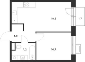 Планировка однокомнатной(квартира) площадью 37.4 квадратных метров в “ЖК Форевиль”