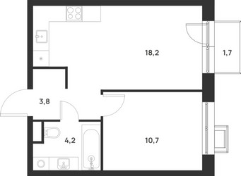 Планировка однокомнатной(квартира) площадью 37.4 квадратных метров в ЖК “ЖК Форевиль”