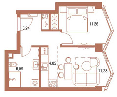 Планировка однокомнатной(квартира) площадью 39.6 квадратных метров в “ЖК Symphony 34 (Симфония 34)”