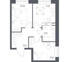 Планировка двухкомнатной(квартира) площадью 41.46 квадратных метров в “ЖК ЭкоБунино (Южное Бунино)”