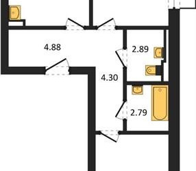 Планировка двухкомнатной(квартира) площадью 57.41 квадратных метров в ЖК “ЖК Квартал Авиаторов”