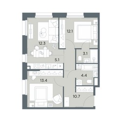Планировка трехкомнатной(квартира) площадью 61.1 квадратных метров в ЖК “ЖК Станиславский”