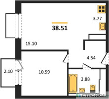 Планировка однокомнатной(квартира) площадью 38.51 квадратных метров в “ЖК Томилино Парк”