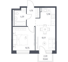 Планировка однокомнатной(квартира) площадью 35.81 квадратных метров в “ЖК Квартал Ивакино”