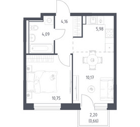 Планировка однокомнатной(квартира) площадью 35.81 квадратных метров в ЖК “ЖК Квартал Ивакино”