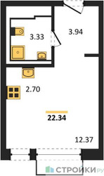 Планировка студии(квартира) площадью 22.34 квадратных метров в ЖК “ЖК Рублевский Квартал”