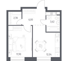Планировка однокомнатной(квартира) площадью 36.34 квадратных метров в “ЖК Цветочные Поляны”