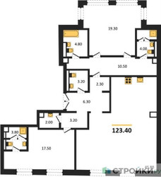 Планировка двухкомнатной(квартира) площадью 123.4 квадратных метров в ЖК “ЖК Nicole (Николь)”