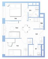 Планировка двухкомнатной(квартира) площадью 40 квадратных метров в “ЖК Balance (Баланс)”
